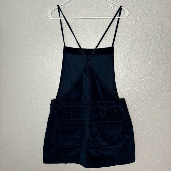 Free People Savannah Overall Mini Dress Size 8 Navy Velvet Pockets Boho Preppy - Picture 10 of 11